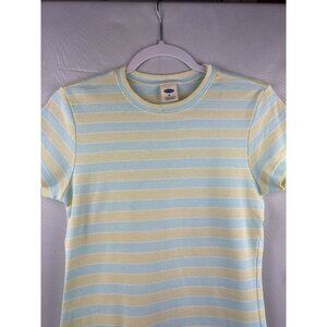 Old Navy Womens Medium Striped T-Shirt 100% Cotton Made In Peru Pastel Yellow &